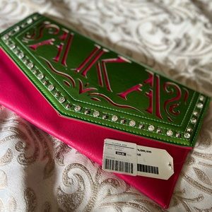 Clutch purse, Pink & Green w/shoulder strap